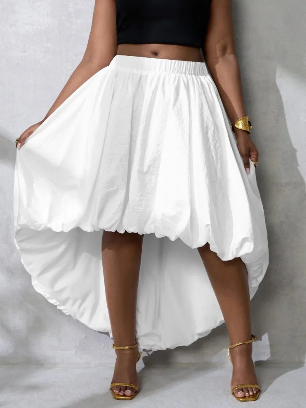 White Casual Women's Elegant High-Low Hem Skirt